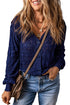 Crochet Knit V-Neck Button Front Long Sleeve Lightweight Cardigan Sweater